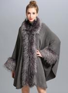 Oasap Faux Fur Trim Open Front Loose Cardigan