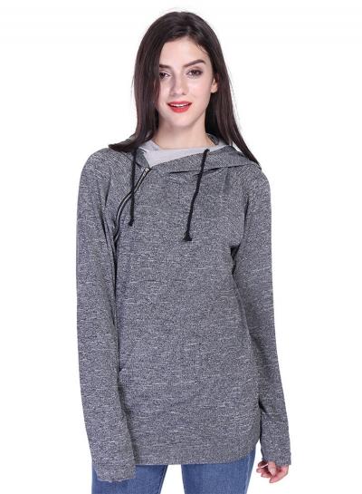 Oasap Long Sleeve Slant Zipper Loose Pullover Hoodie