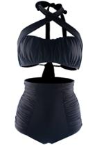 Oasap Crossed Halter High Waist Two Piece Swimsuit