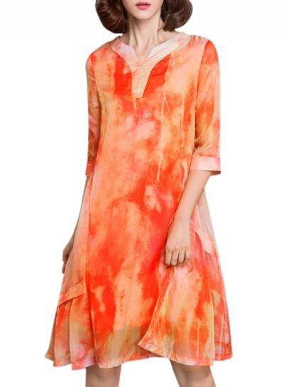Oasap Women's Casual 3/4 Sleeve Print A-line Loose Dress