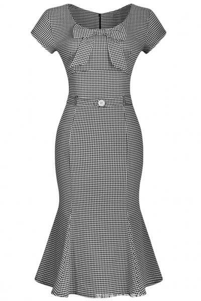 Oasap Fashion Houndstooth Print Short Sleeve Midi Mermaid Dress