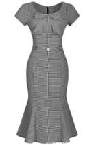 Oasap Fashion Houndstooth Print Short Sleeve Midi Mermaid Dress