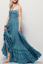 Oasap Casual Solid Halter Backless Maxi Dress