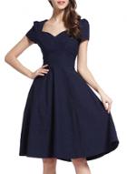 Oasap Women's Puff Sleeve High Waist V Neck Pouf Dress