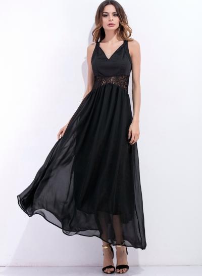 Oasap V Neck Hollow Out Chiffon Dress