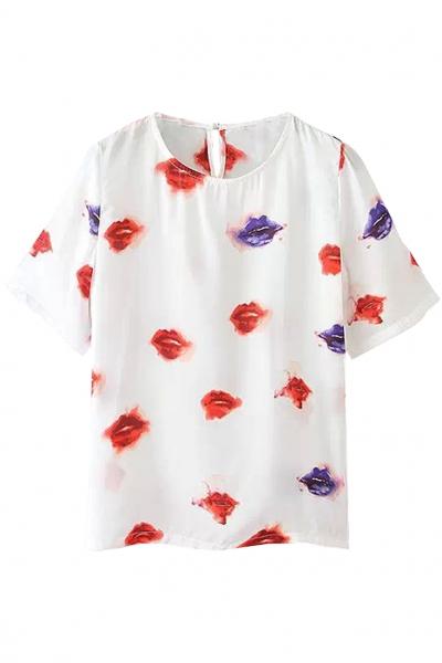 Oasap Sultry Lips-print Short Sleeves Tee