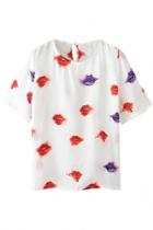 Oasap Sultry Lips-print Short Sleeves Tee