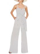 Oasap Women's Spaghetti Strap Tie Waist Vertical Stripe Long Jumpsuit