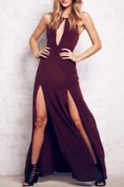 Oasap Hot Cut-out Front High Slit Maxi Dress