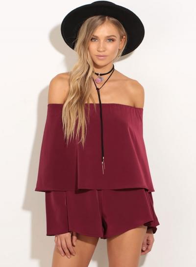 Oasap Slash Neck Off Shoulder Solid Rompers