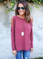 Oasap Stylish Cold Shoulder Long Sleeve Backless Blouse