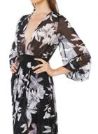 Oasap Women's Floral Print V Neck Sheer Coat With Belt