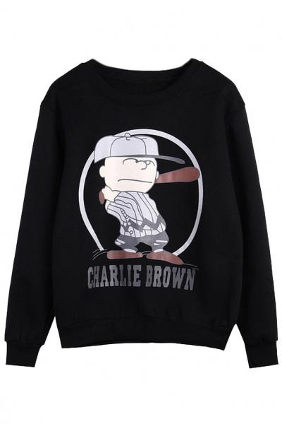 Oasap Charlie Brown Black Sweatshirt