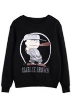 Oasap Charlie Brown Black Sweatshirt