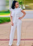 Oasap Fashion High Waist Lace-up Front Wide-leg Pants
