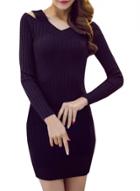 Oasap Women's V Neck Long Sleeve Bodycon Knitted Sweater Dress