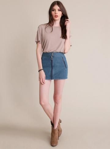 Oasap Preppy Style Zipper Detail Denim Skirt