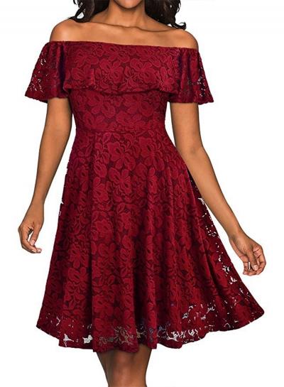 Oasap Elegant Lace Off Shoulder Short Sleeve A-line Party Dress