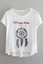 Oasap Fashion Embroidery High Low Loose Fit Tee