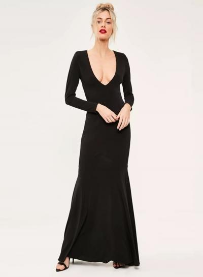 Oasap Deep V Neck Backless Solid Long Prom Dress