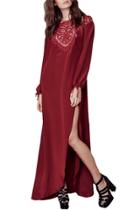Oasap Women Hollow Out Crochet Scoop Back Side Slit Maxi Dress