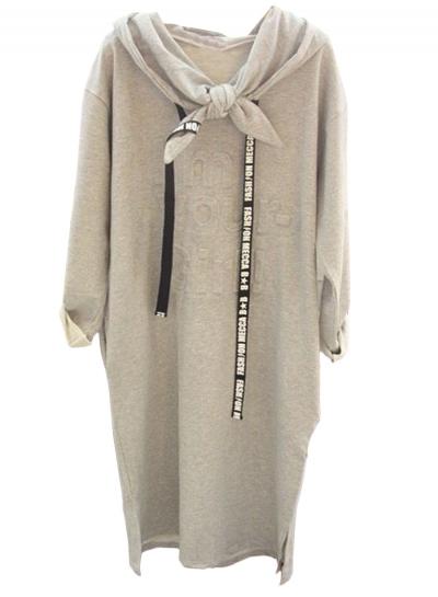Oasap Tie Collar Loose Fit Pullover Hooded Dress