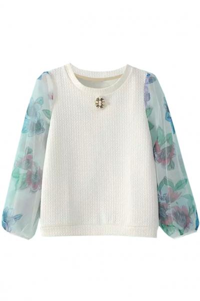 Oasap Cute Graphic Paneled Floral Sweatshirt