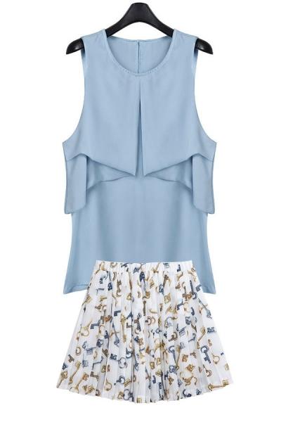 Oasap Chic Blue Blouse Matching Sets