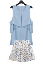 Oasap Chic Blue Blouse Matching Sets