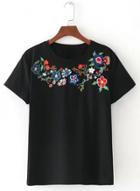 Oasap Round Neck Short Sleeve Floral Embroidery Tee Shirts