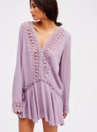Oasap Crochet Lace Trimmed Lace Up Pleated V Neck Dress