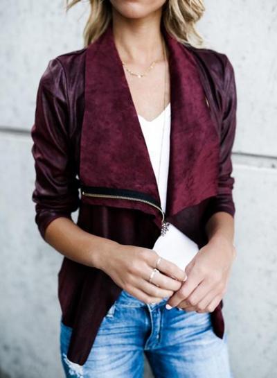 Oasap Solid Color Open Front Long Sleeve Suede Jacket