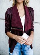 Oasap Solid Color Open Front Long Sleeve Suede Jacket