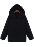 Oasap Fashion Solid Full Zip Plush Hooded Coat