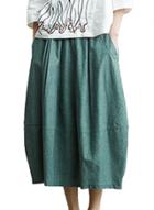 Oasap Solid Midi Linen Skirt With Pockets