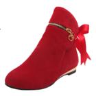 Oasap Solid Color Round Toe Zipper Detail Lace Up Flat Boots