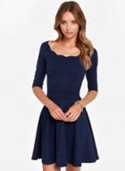 Oasap Solid Color Round Neck Half Sleeve A-line Dress