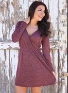 Oasap V Neck Long Sleeve Solid Color Collect Waist Dress