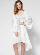 Oasap V Neck Long Sleeve Embroidered High Low Dress