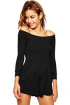 Oasap Black Fashion Ladies Off-shoulder Playsuit