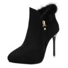 Oasap Stiletto Heels Faux Fur Pointed Toe Ankle Boots