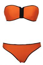 Oasap Orange Strapless Top Low Rise Bottom Bikini