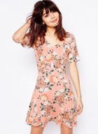 Oasap Floral Print Short Sleeve Mini Chiffon Dress