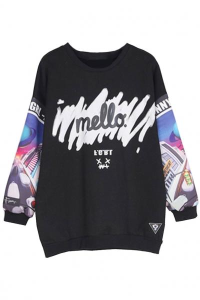 Oasap Mello Graphic Black Sweatshirt