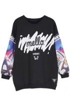 Oasap Mello Graphic Black Sweatshirt