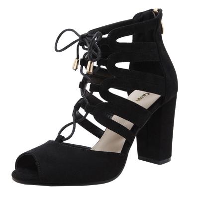 Oasap Peep Toe Lace Up Block Heels Gladiator Sandals