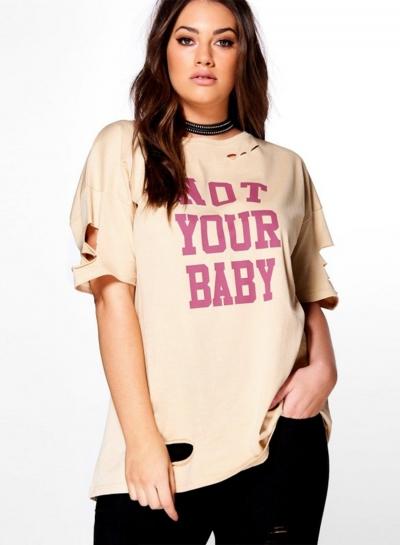 Oasap Plus Size Letter Print Tee Shirt
