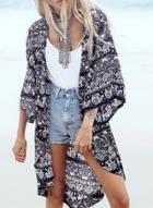 Oasap Fashion 3/4 Sleeve Loose Open Front Printed Cardigan