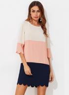 Oasap Fashion 3/4 Sleeve Color Block Pullover Dress