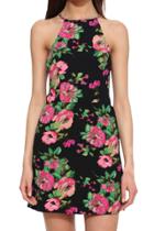 Oasap Women's Fashion Halter Neck Sleeveless Floral Mini Dress